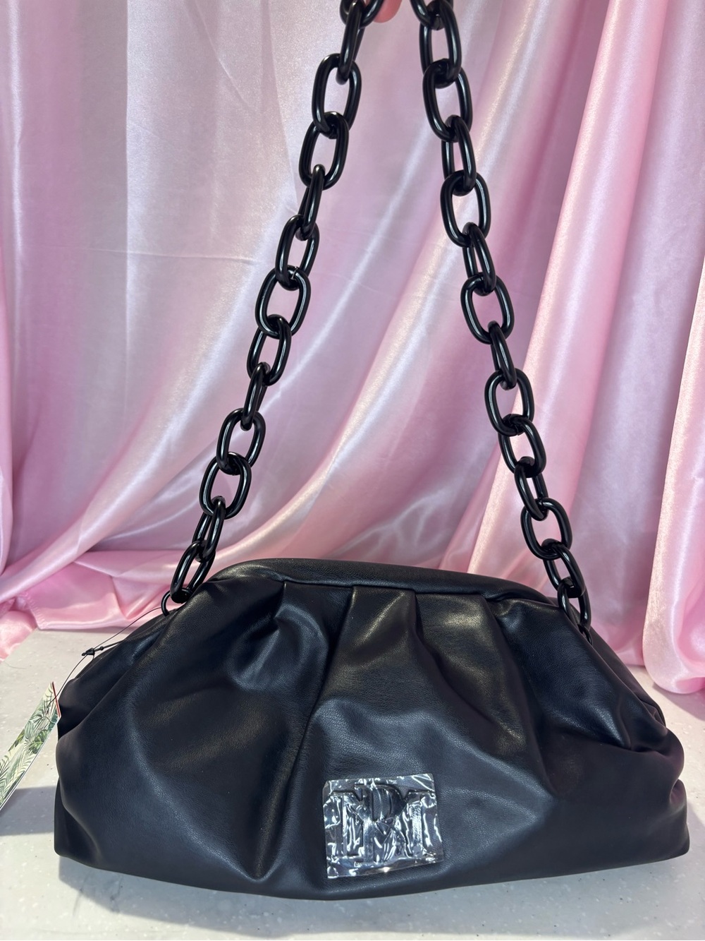 Badgley Mischka Black Wrapped Frame Clutch with Chain Handle